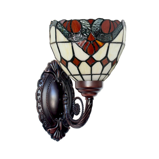 Frendorf | Barokke Grid Kom Wandlamp 1 Hoofd Gevlekt Kunstglas Wandlicht Armatuur in Zwart
