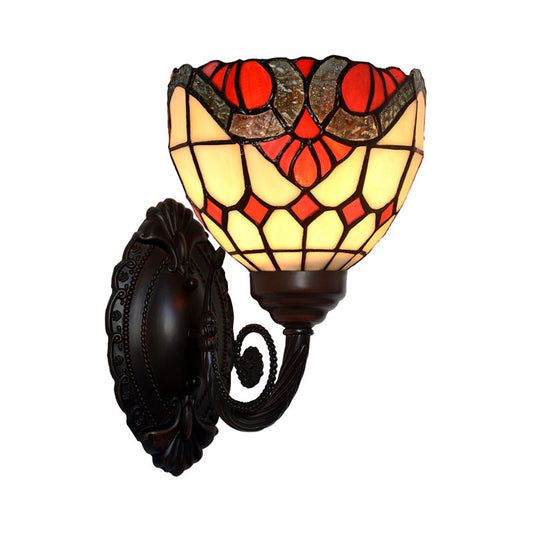 Frendorf | Barokke Grid Kom Wandlamp 1 Hoofd Gevlekt Kunstglas Wandlicht Armatuur in Zwart