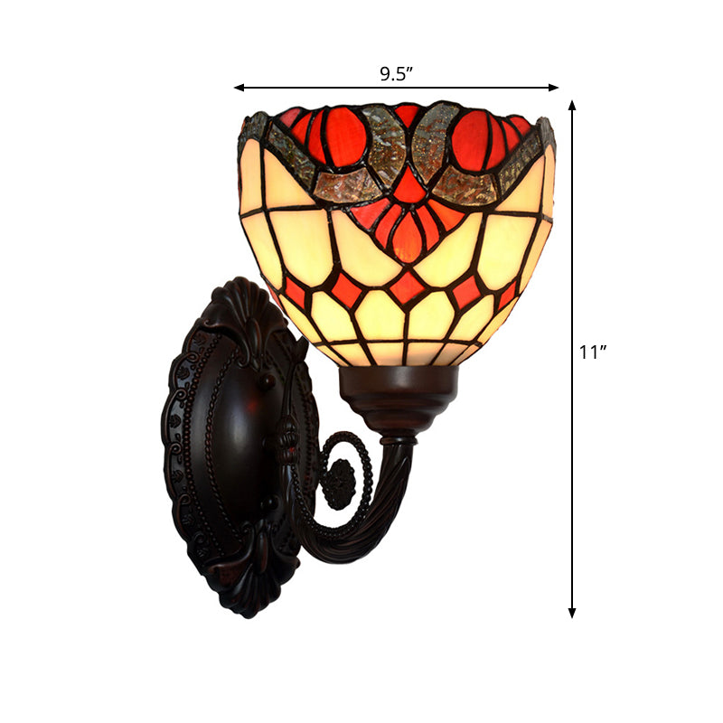 Frendorf | Barokke Grid Kom Wandlamp 1 Hoofd Gevlekt Kunstglas Wandlicht Armatuur in Zwart