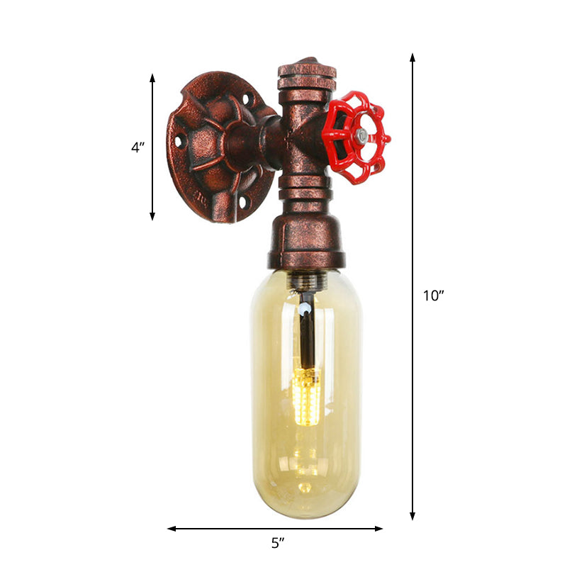 Frendorf | 1 Licht Amber Glas Wandlamp Industrieel Verweerd Koper Ovale Schaduw Slaapkamer Wandlamp Verlichting, 9.5"/10"/12" H
