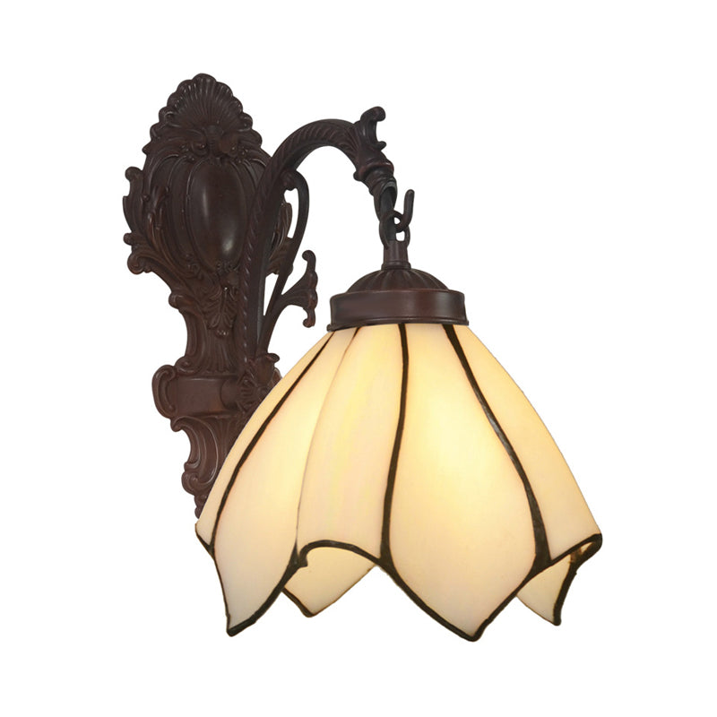 Frendorf | Handgeschnittene Glasblumen-Wandbeleuchtung Mediterran 1 Glühbirne Schwarze Wandmontierte Lampe mit Gebogenem Arm