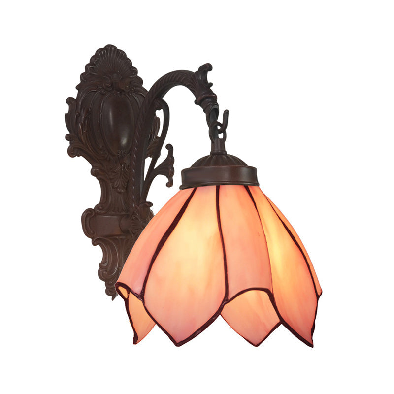 Frendorf | Handgeschnittene Glasblumen-Wandbeleuchtung Mediterran 1 Glühbirne Schwarze Wandmontierte Lampe mit Gebogenem Arm