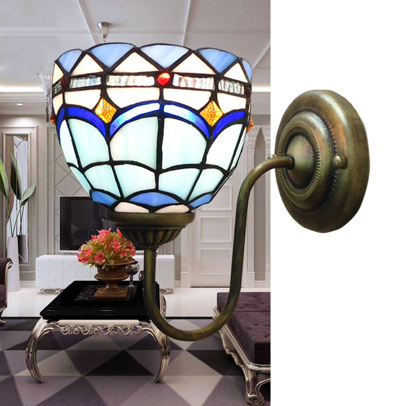 Frendorf | Blaue Kuppel Wandleuchte Barock 1 Kopf Buntglas Wandleuchten Ideen mit Gebogenem Arm