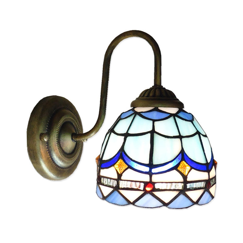 Frendorf | Blaue Kuppel Wandleuchte Barock 1 Kopf Buntglas Wandleuchten Ideen mit Gebogenem Arm