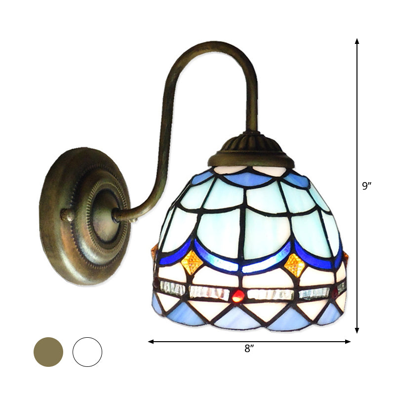 Frendorf | Blaue Kuppel Wandleuchte Barock 1 Kopf Buntglas Wandleuchten Ideen mit Gebogenem Arm