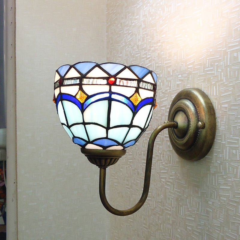 Frendorf | Blaue Kuppel Wandleuchte Barock 1 Kopf Buntglas Wandleuchten Ideen mit Gebogenem Arm