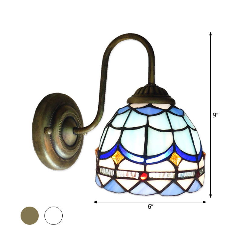 Frendorf | Blaue Kuppel Wandleuchte Barock 1 Kopf Buntglas Wandleuchten Ideen mit Gebogenem Arm