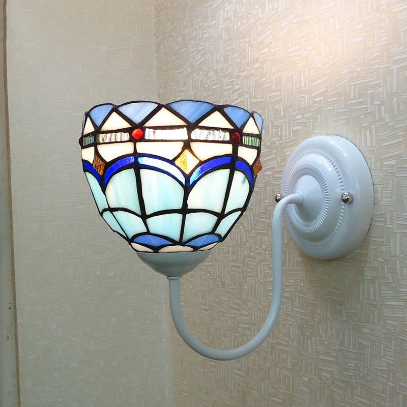 Frendorf | Blaue Kuppel Wandleuchte Barock 1 Kopf Buntglas Wandleuchten Ideen mit Gebogenem Arm