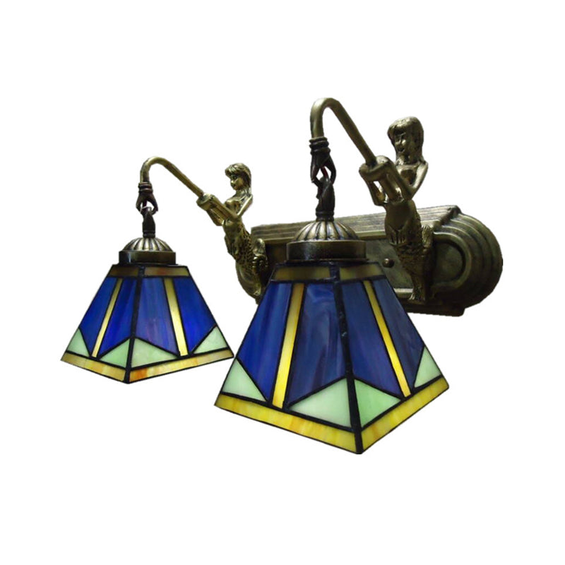 Frendorf | Trapezium Wandmontage Lamp Fixture Tiffany Brons Snijglas Wandverlichting met Zeemeerminarm