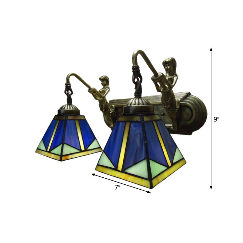 Frendorf | Trapezium Wandmontage Lamp Fixture Tiffany Brons Snijglas Wandverlichting met Zeemeerminarm