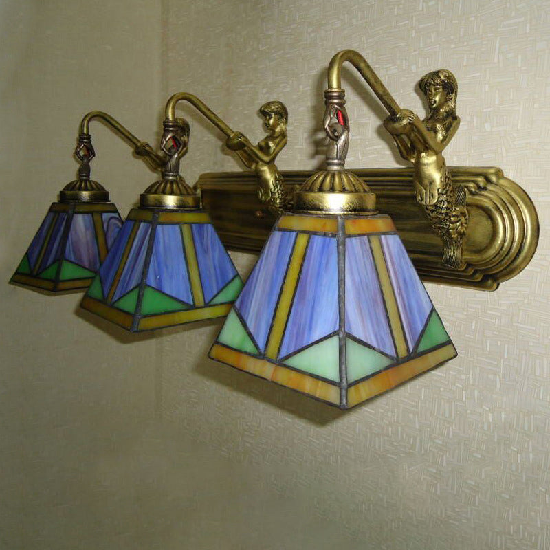 Frendorf | Trapezium Wandmontage Lamp Fixture Tiffany Brons Snijglas Wandverlichting met Zeemeerminarm
