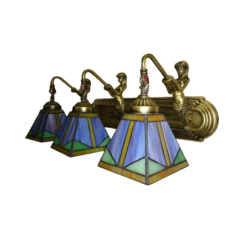 Frendorf | Trapezium Wandmontage Lamp Fixture Tiffany Brons Snijglas Wandverlichting met Zeemeerminarm