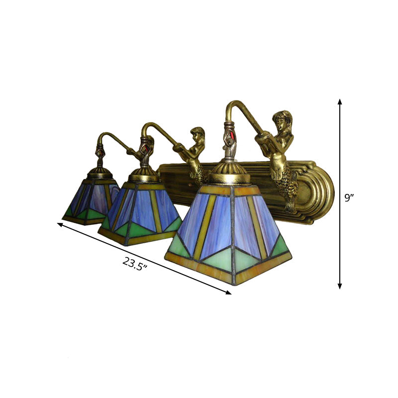 Frendorf | Trapezium Wandmontage Lamp Fixture Tiffany Brons Snijglas Wandverlichting met Zeemeerminarm