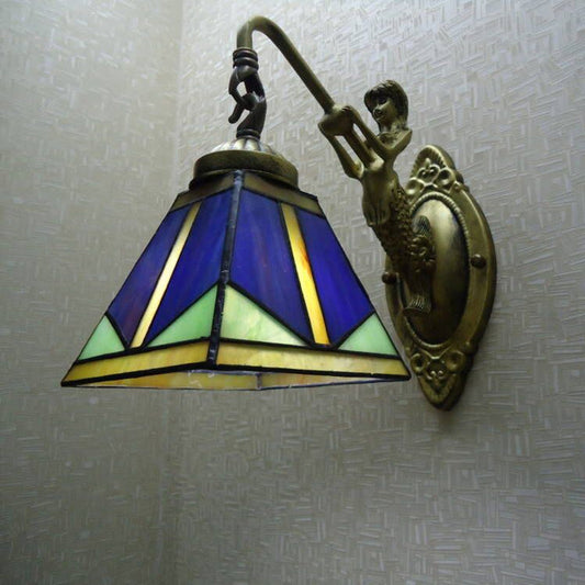 Frendorf | Trapezium Wandmontage Lamp Fixture Tiffany Brons Snijglas Wandverlichting met Zeemeerminarm