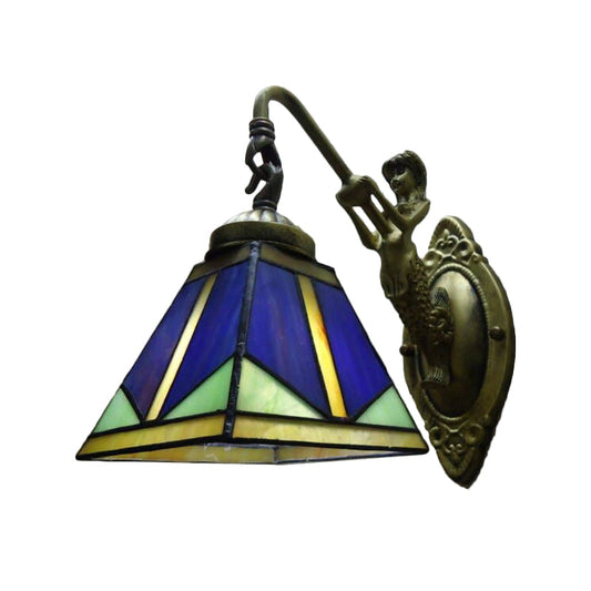 Frendorf | Trapezium Wandmontage Lamp Fixture Tiffany Brons Snijglas Wandverlichting met Zeemeerminarm