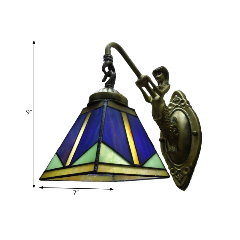 Frendorf | Trapezium Wandmontage Lamp Fixture Tiffany Brons Snijglas Wandverlichting met Zeemeerminarm