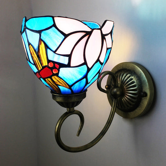 Frendorf | 1 Lamp Wandlamp Sconces Victoriaanse Kom Geel Glas Juffer Patroon Wandverlichting in Messing