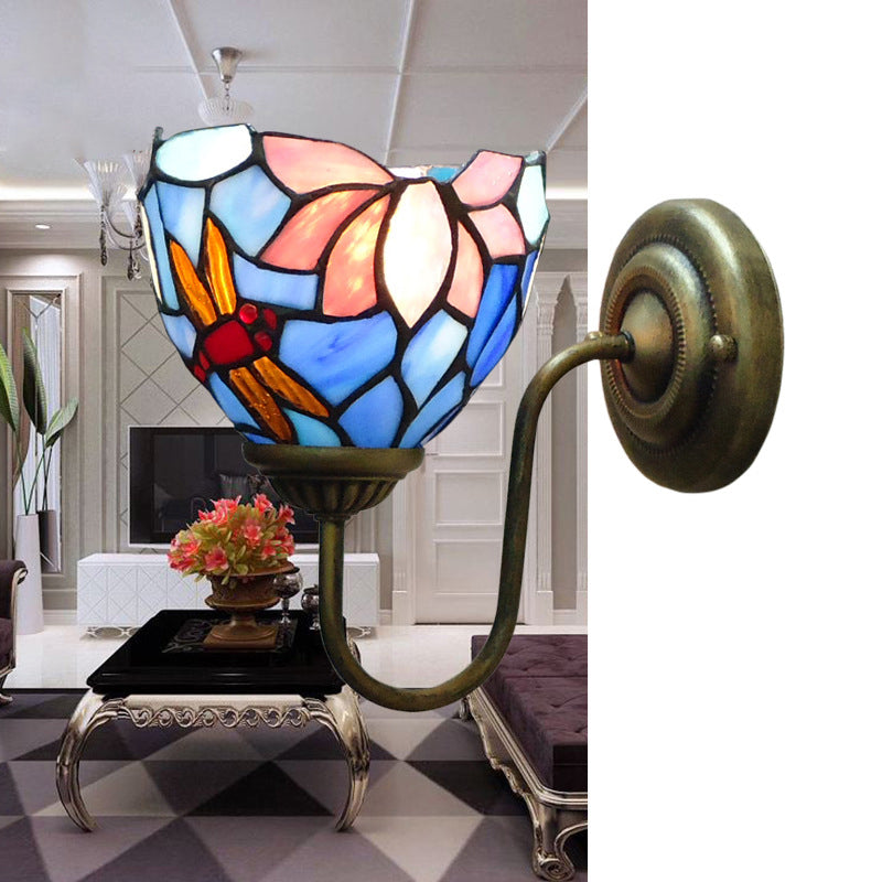 Frendorf | 1 Lamp Wandlamp Sconces Victoriaanse Kom Geel Glas Juffer Patroon Wandverlichting in Messing