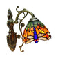 Handgeschnittene Glaslibelle Wandlampe Tiffany-Stil 1 Licht Wandmontage Lichtarmatur mit geschnitztem Rückplatte