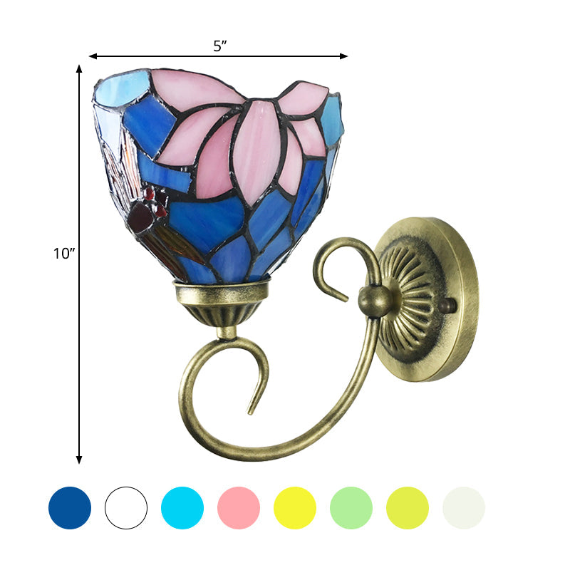 Metall Messing Wandlampe Gewunden Arm 1-Licht Tiffany Wandhängelampe mit geometrisch geschnittenem Glasschirm