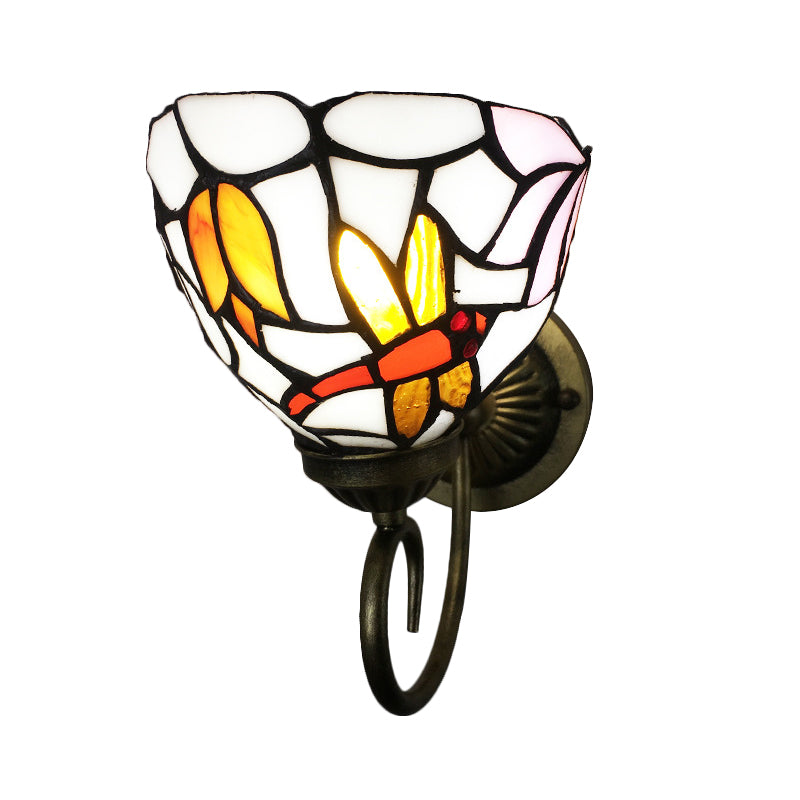 Metall Messing Wandlampe Gewunden Arm 1-Licht Tiffany Wandhängelampe mit geometrisch geschnittenem Glasschirm