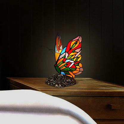 Handgefertigte Glas Schmetterling Nachttischlampe Tiffany Stil 1 Glühbirne Gelbe Nachtbeleuchtung