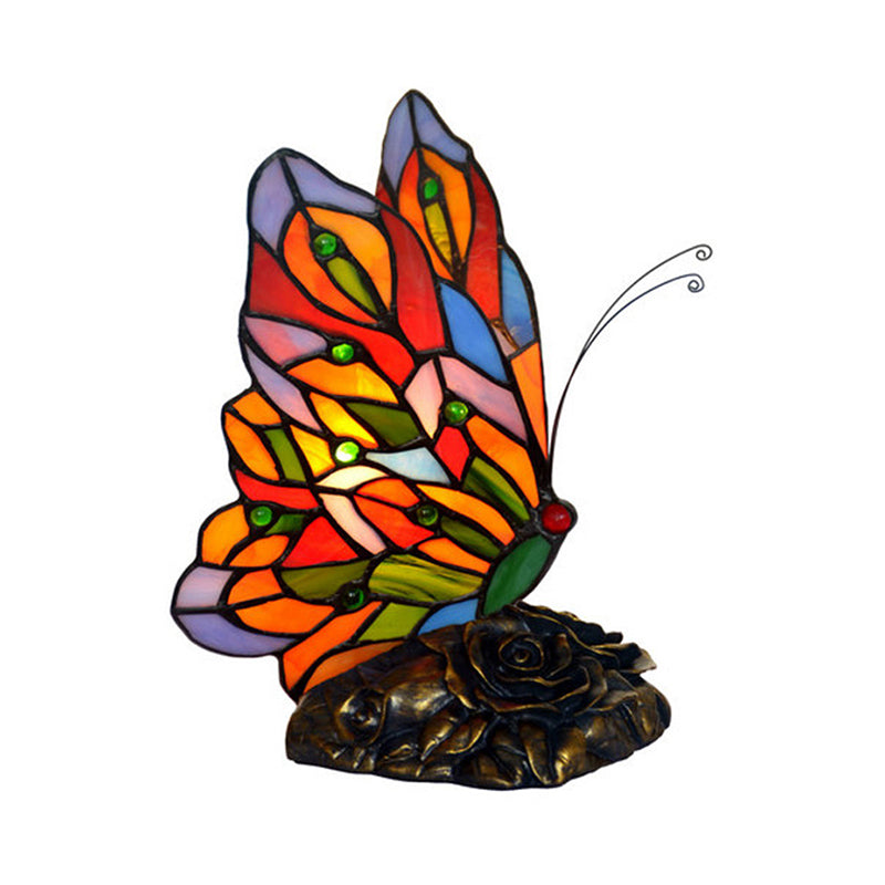 Handgefertigte Glas Schmetterling Nachttischlampe Tiffany Stil 1 Glühbirne Gelbe Nachtbeleuchtung