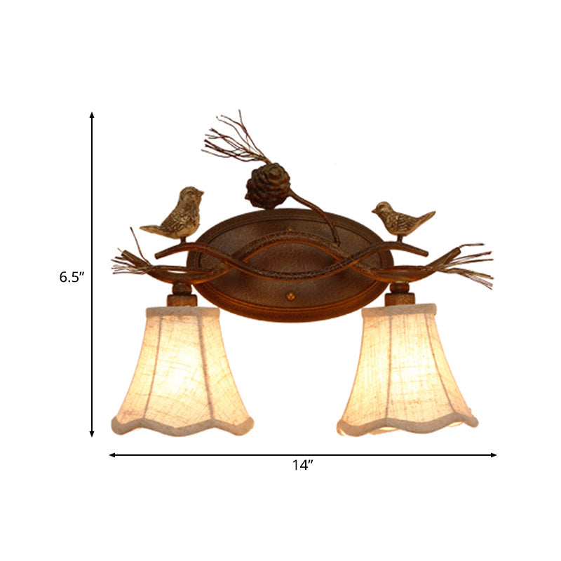Rust Scalloped Wandbeleuchtung Traditionelle Metall 2/3 Lichter Schlafzimmer Wandleuchte Lampe mit weißem Stoffschirm
