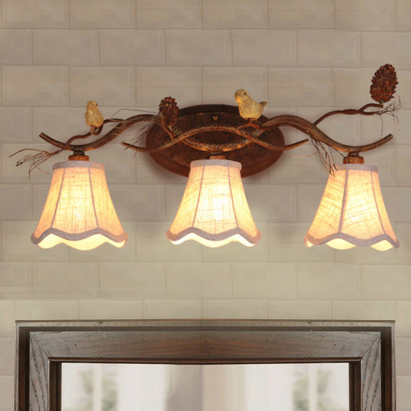 Rust Scalloped Wandbeleuchtung Traditionelle Metall 2/3 Lichter Schlafzimmer Wandleuchte Lampe mit weißem Stoffschirm