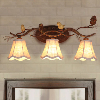 Frendorf | Rust Scalloped Wandverlichting Traditionele Metaal 2/3 Lichten Slaapkamer Wandlamp met Witte Stoffen Schaduw
