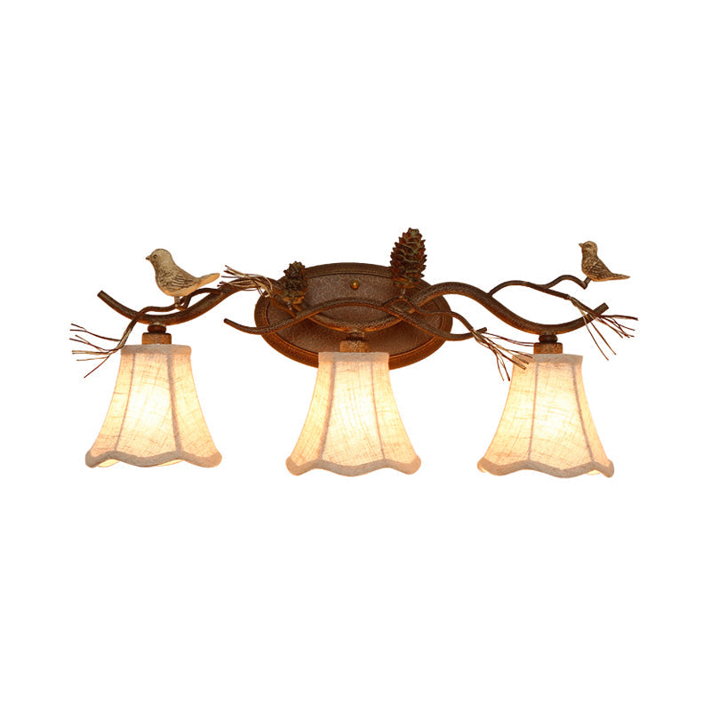 Rust Scalloped Wandbeleuchtung Traditionelle Metall 2/3 Lichter Schlafzimmer Wandleuchte Lampe mit weißem Stoffschirm