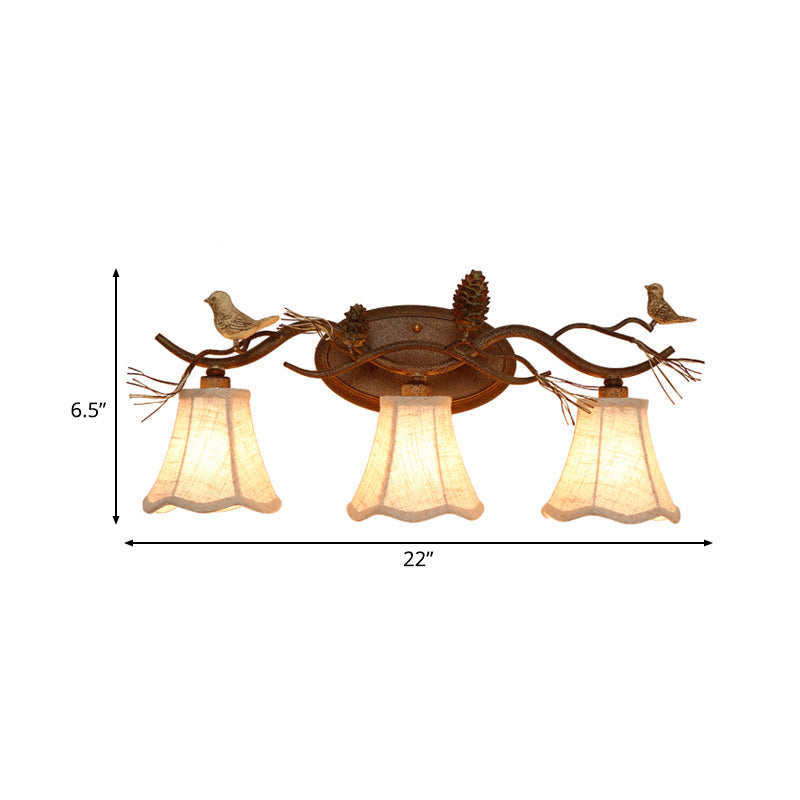 Rust Scalloped Wandbeleuchtung Traditionelle Metall 2/3 Lichter Schlafzimmer Wandleuchte Lampe mit weißem Stoffschirm