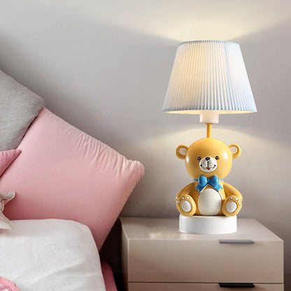 Empire Shade Tischlampe Cartoon Stoff Einzel-Glühbirne Weiße Nachttischlampe mit Pferdebasis
