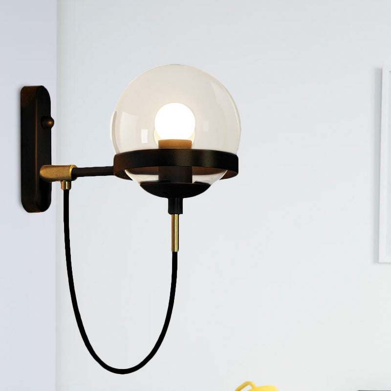 Frendorf | Zwarte/gouden Globe Wandverlichting Moderne Duidelijk/Matglas 1 Licht Woonkamer Wandlamp Fixture