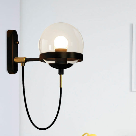 Frendorf | Zwarte/gouden Globe Wandverlichting Moderne Duidelijk/Matglas 1 Licht Woonkamer Wandlamp Fixture