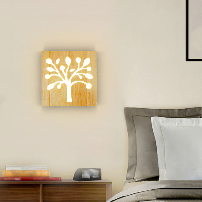 Frendorf | Vierkant Uitsparing Woonkamer Wandlamp Houten LED Hedendaagse Muur Gemonteerd Licht