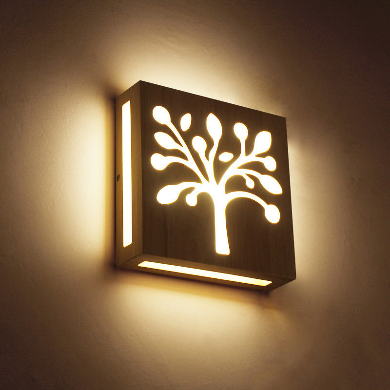 Frendorf | Vierkant Uitsparing Woonkamer Wandlamp Houten LED Hedendaagse Muur Gemonteerd Licht