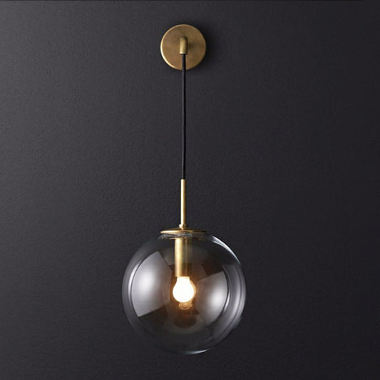 Frendorf | 1 Light Bedside Wall Lamp Simple Golden Wall Lighting Ideas with Global Glass Shade