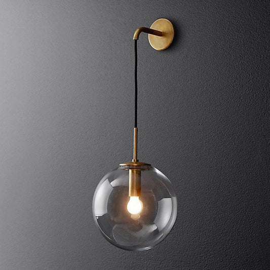 Frendorf | 1 Light Bedside Wall Lamp Simple Golden Wall Lighting Ideas with Global Glass Shade