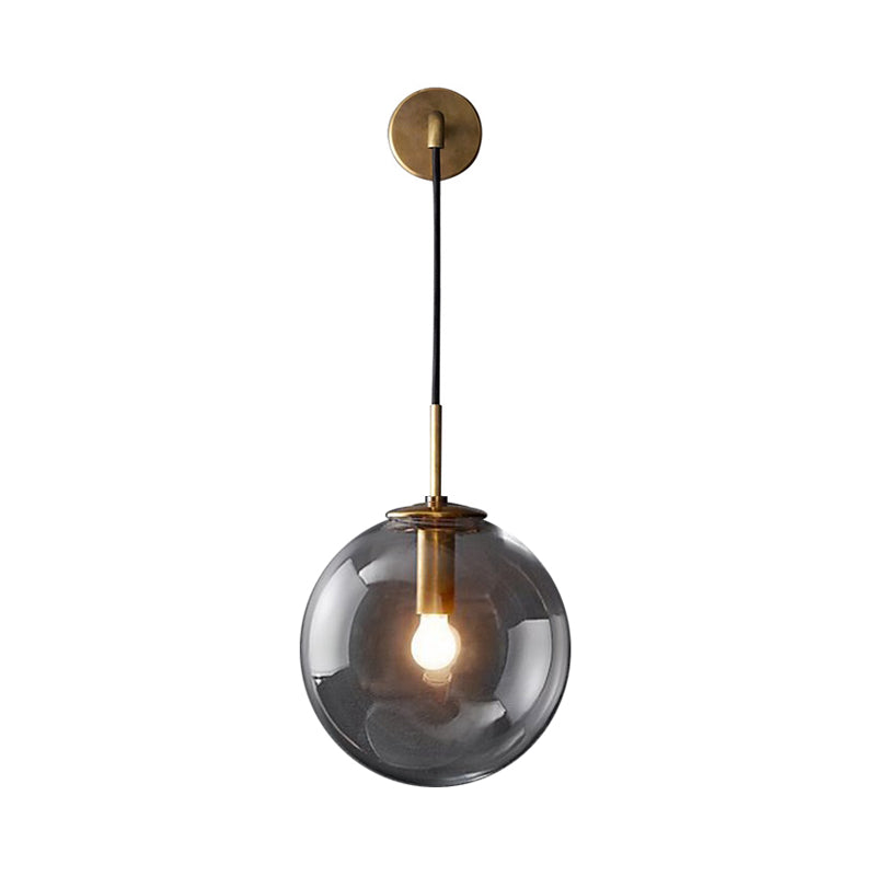 Frendorf | 1 Light Bedside Wall Lamp Simple Golden Wall Lighting Ideas with Global Glass Shade