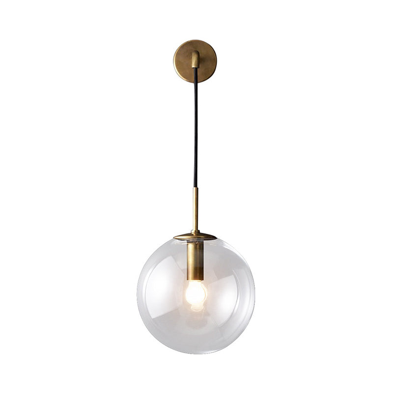 Frendorf | 1 Light Bedside Wall Lamp Simple Golden Wall Lighting Ideas with Global Glass Shade