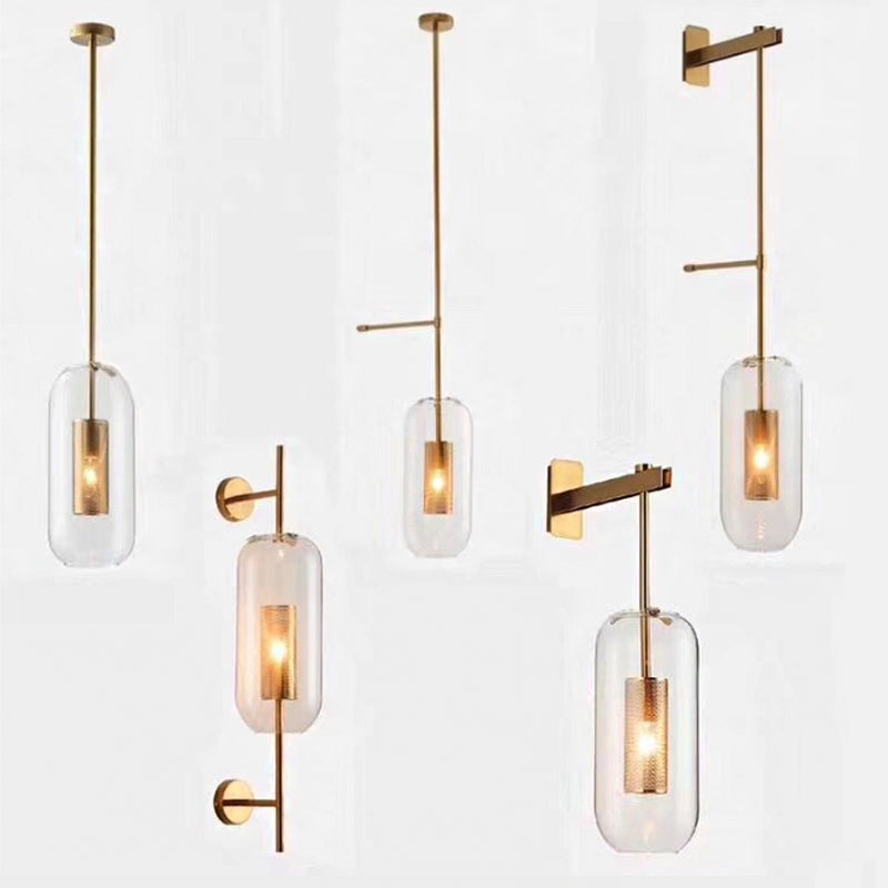 Frendorf | Pill Kapsel Wandverlichting Modernisme Helder Glas 1-Lamp Badkamer Wandlamp Sconces met Binnen Mesh Scherm