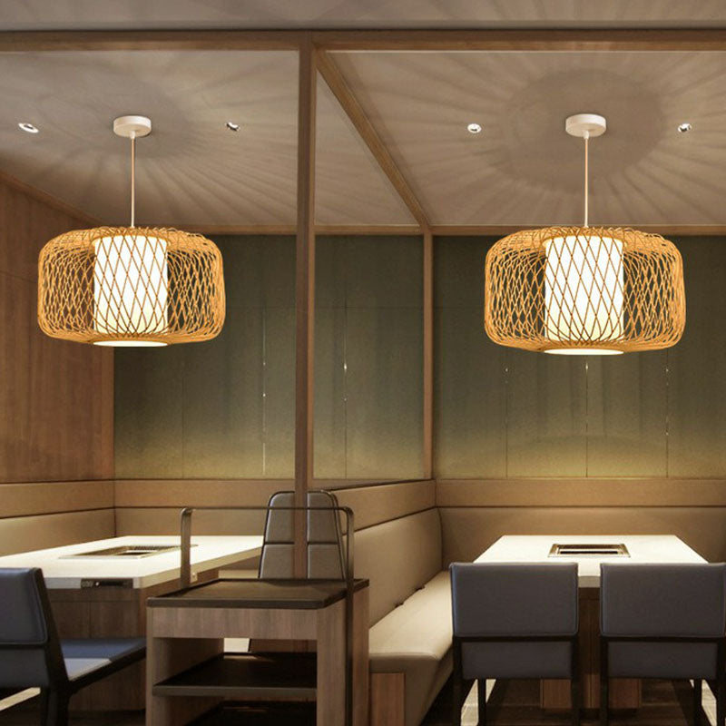 Käfiglaterne Pendelleuchte Asien Bambus 1-Leuchte Bistro Hängeleuchte aus Holz