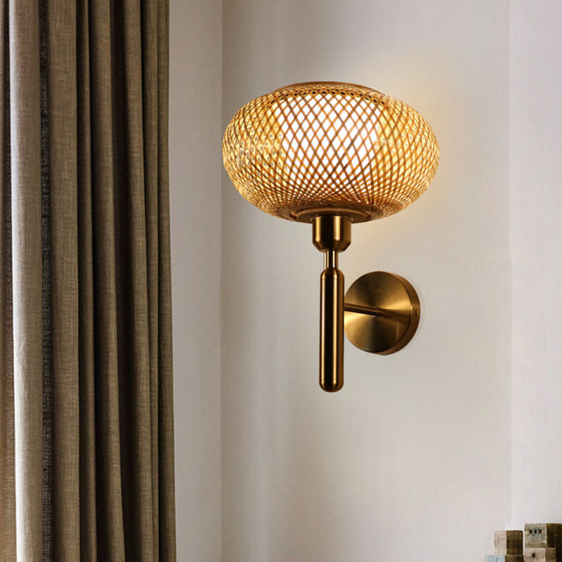 Frendorf | Bamboo Criss-Cross Woven Wall Lantern Chinesischer Stil 1 Glühbirne Holz Wandmontierte Lichtquelle