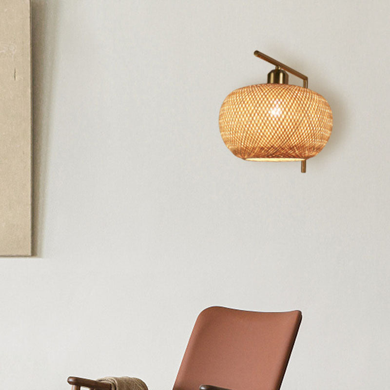 Frendorf | Bamboo Criss-Cross Woven Wall Lantern Chinesischer Stil 1 Glühbirne Holz Wandmontierte Lichtquelle