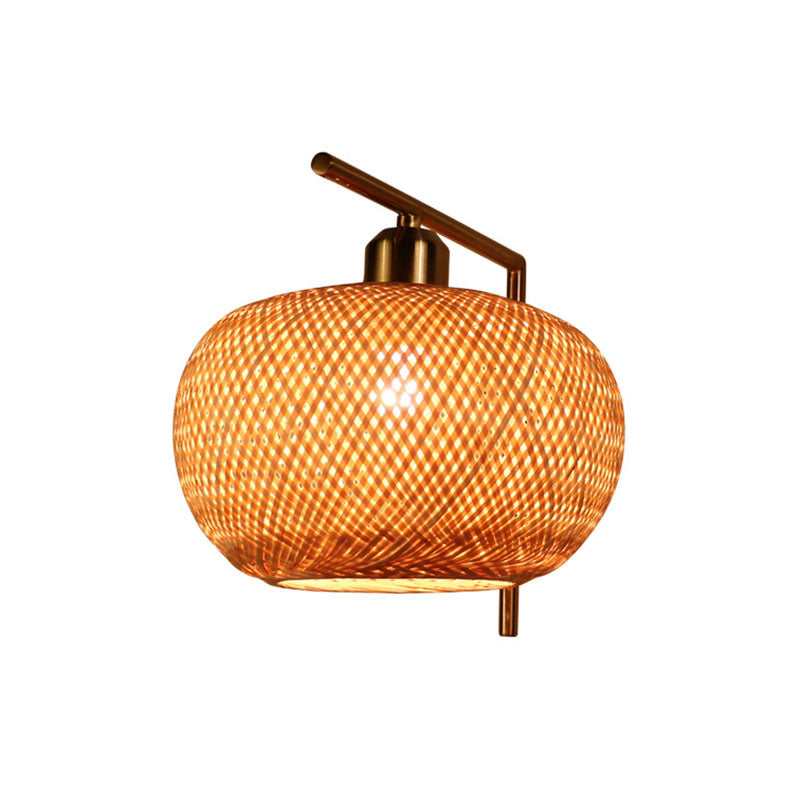 Frendorf | Bamboo Criss-Cross Woven Wall Lantern Chinesischer Stil 1 Glühbirne Holz Wandmontierte Lichtquelle