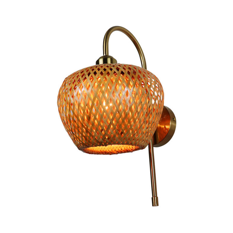 Frendorf | Bamboo Criss-Cross Woven Wall Lantern Chinesischer Stil 1 Glühbirne Holz Wandmontierte Lichtquelle