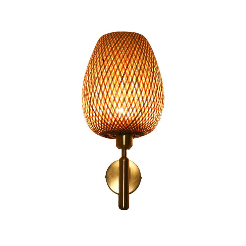 Frendorf | Bamboo Criss-Cross Woven Wall Lantern Chinesischer Stil 1 Glühbirne Holz Wandmontierte Lichtquelle