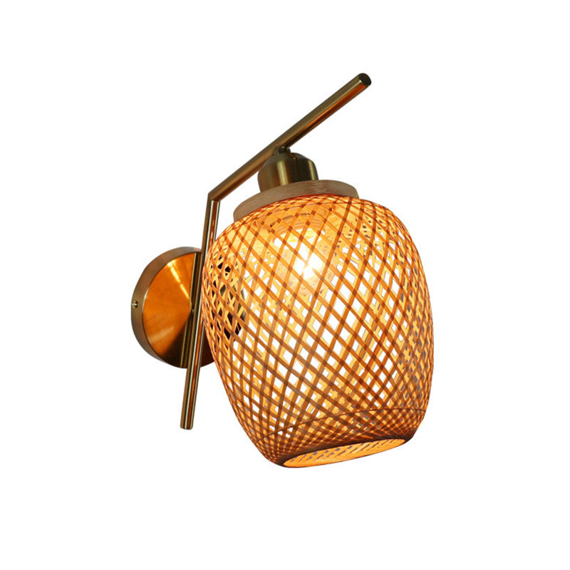 Frendorf | Bamboo Criss-Cross Woven Wall Lantern Chinesischer Stil 1 Glühbirne Holz Wandmontierte Lichtquelle