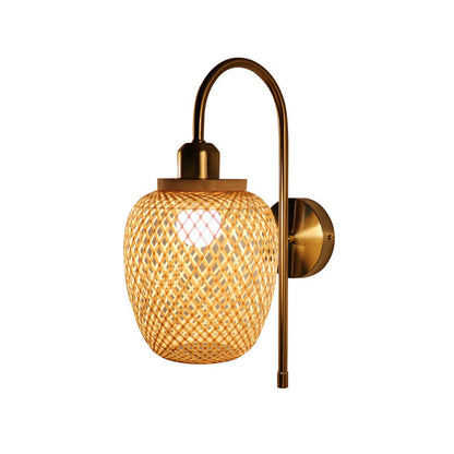 Frendorf | Bamboo Criss-Cross Woven Wall Lantern Chinesischer Stil 1 Glühbirne Holz Wandmontierte Lichtquelle